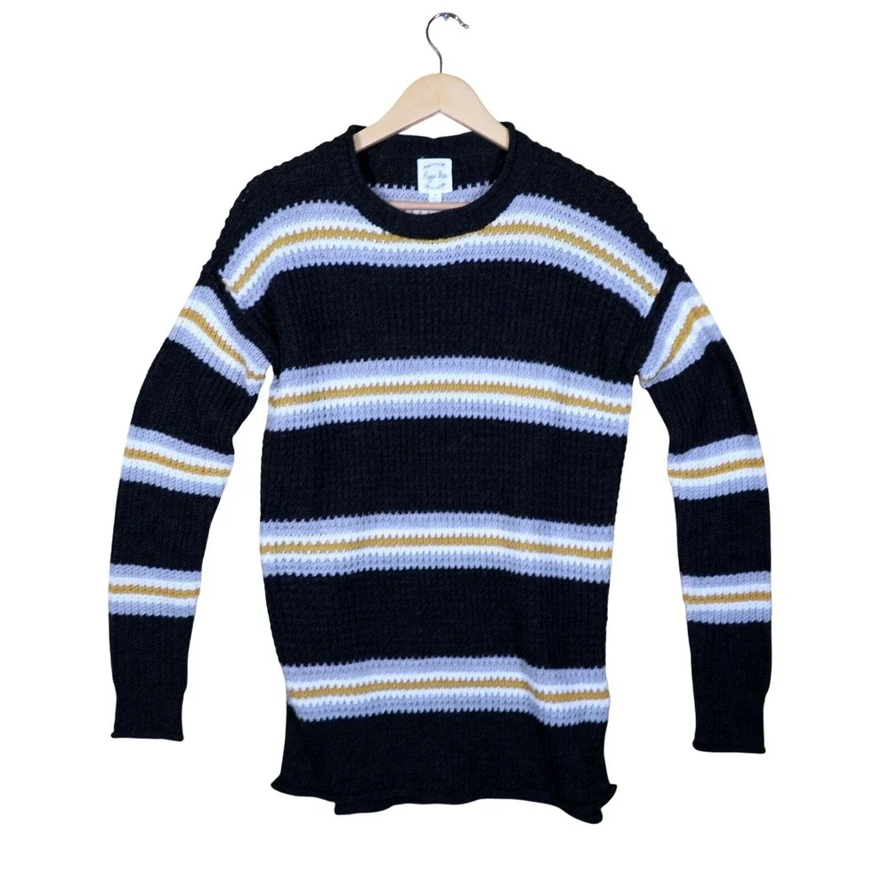 Hippie Rose‎ Striped Knit Sweater Black White Yellow Gray Long Sleeve Size S